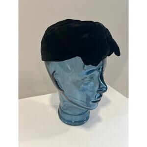 Vintage Turban Style Black Velvet Hat Large Bow JL